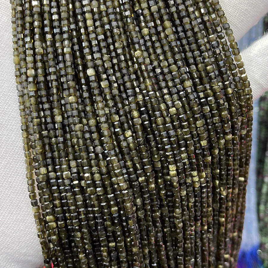 

Бусины из натурального камня обсидиана, граненые кубики ручной работы, незакрепленные бусины для изготовления ювелирных изделий «сделай сам», браслетов и ожерелий, 15 дюймов, 2,5 мм