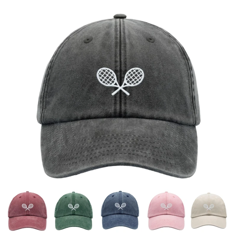 1 Stück Tennisschläger-Design Retro Gewaschene Baseballkappe für Herren, Outdoor Freizeit Unisex Verstellbare Fahrerkappe für Urlaub und Festivals