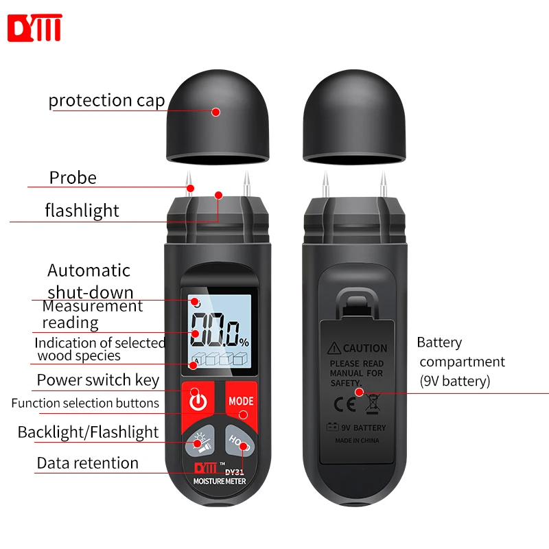 Wood Moisture Meter Digital Wood Moisture Meter DY31 Wood Humidity Tester Water Content Hygrometer Timber Damp Moisture Detector Large LCD Display