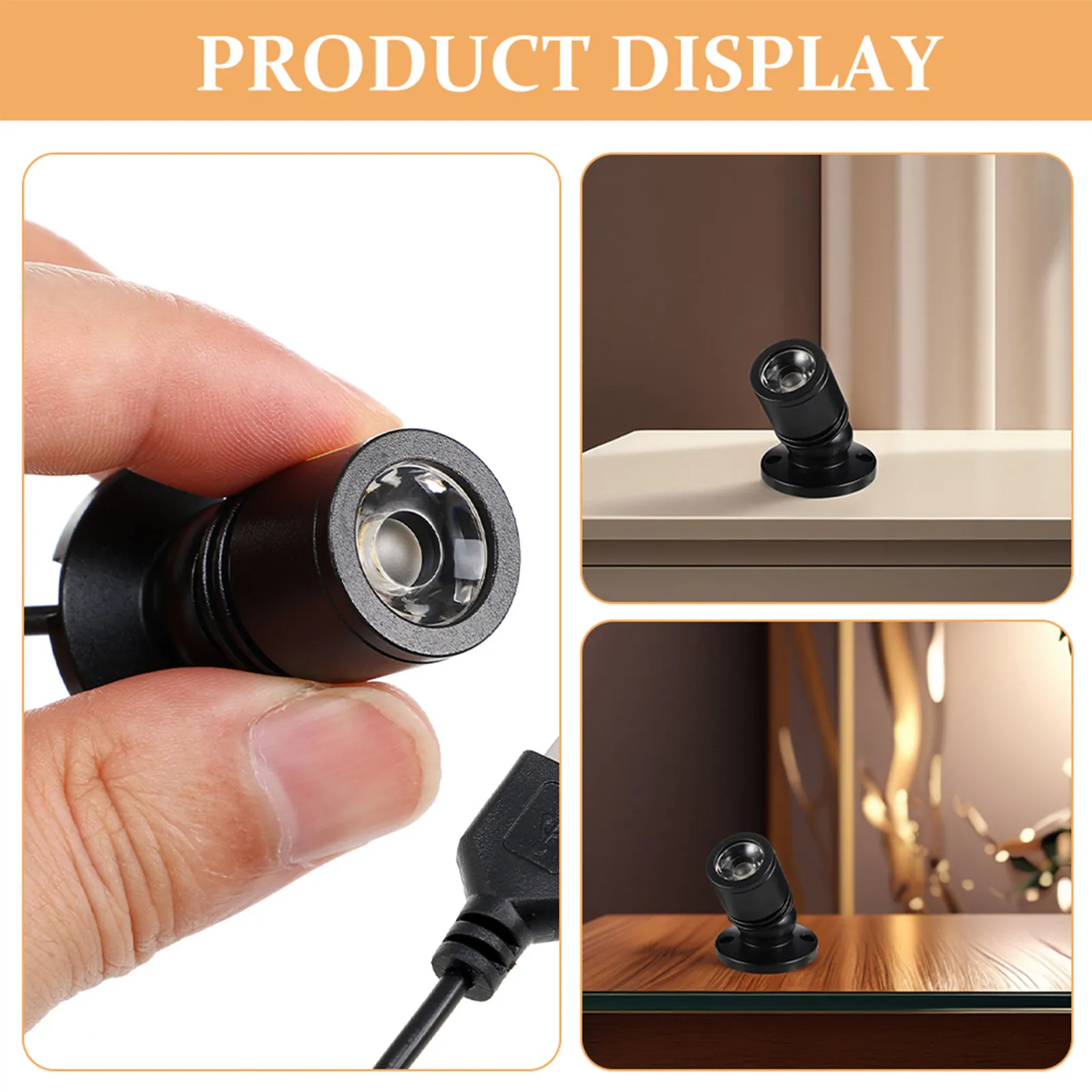 캐비닛 카운터 디스플레이용 2개 미니 USB LED 스포트라이트, 작고 밝은 각도 조절 가능 실내 쇼케이스 램프
