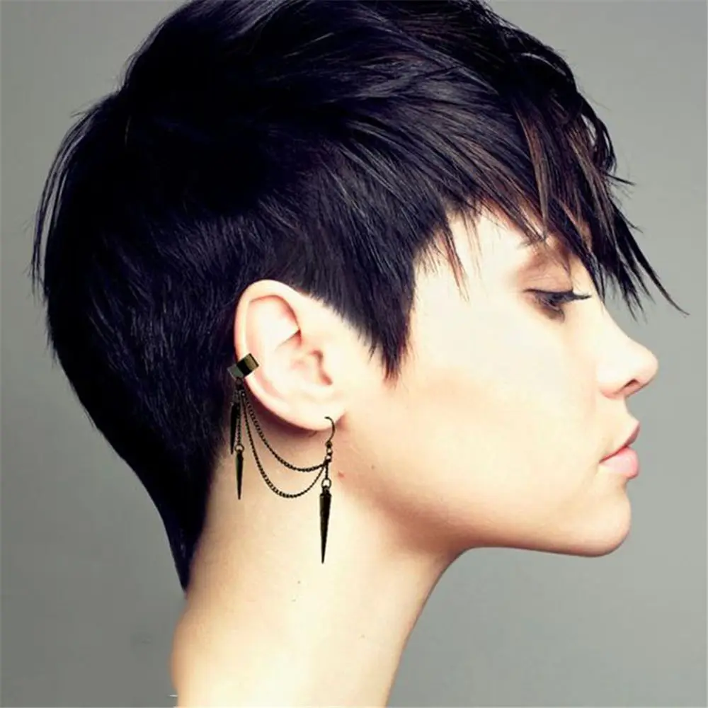 1 pair Fashion Dangle Long Tassel Drop Gothic Rock Rivet Punk Earrings Ear Stud Ear Clip