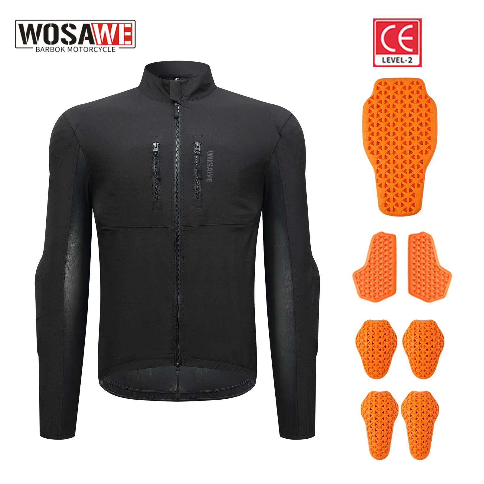 WOSAWE Motorcycle Armor Riding Summer Jacket Men with 7Pcs CE Protective Gear Set Breathable Soft Mesh Body Protector Equipment