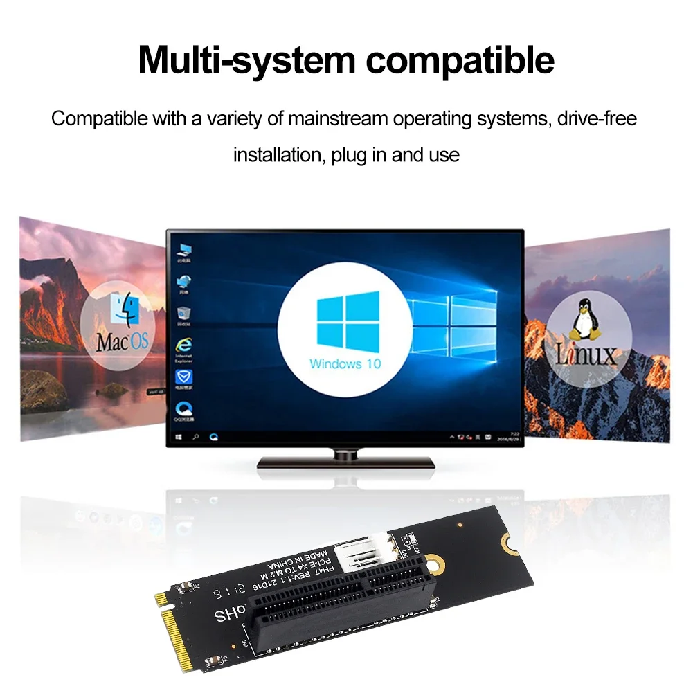 M2 To PCI-E 4X SATA Power Riser Adapter Card