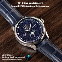 Sugess Moonphase Watch of Men 40mm Automatic Mechanical Wristwatches Seagul ST2528 Movement Stainless Steel Blue Sandstone Dial 2