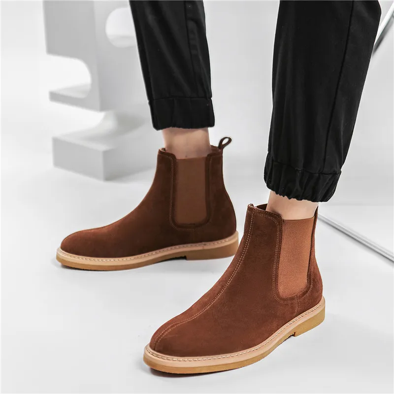 

plus size men casual cow suede leather boots brand designer shoes cowboy ankle boot handsome desert chelsea botas hombre zapatos