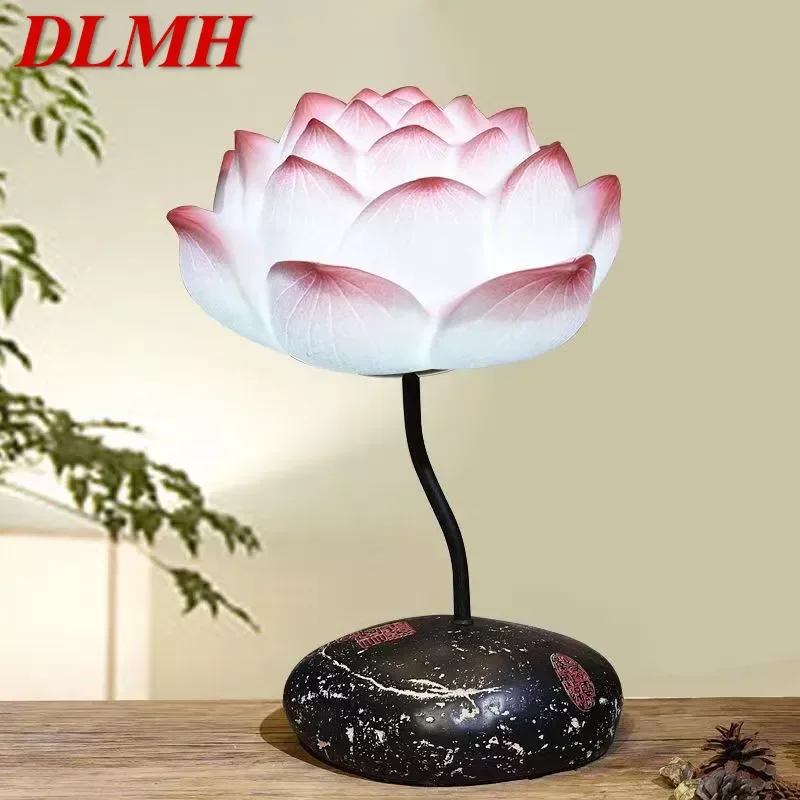 

DLMH Contemporary Lotus Table Lamp Chinese Style Living Room Bedroom Tea Room Study Art Decorative Light