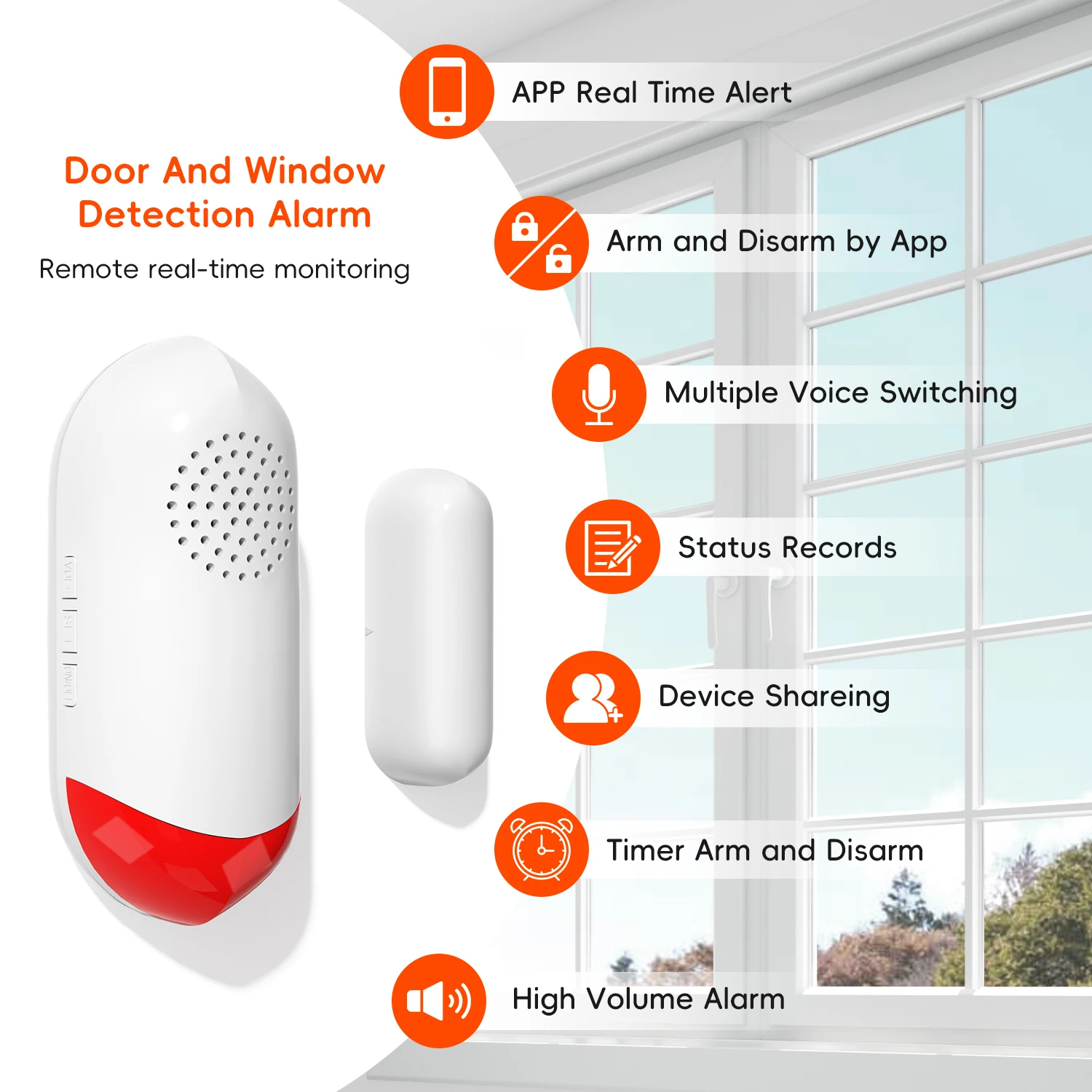 Alarma con sensor de ventana y puerta WiFi: sensor de puerta WiFi con  alertas de aplicación, sirena de 120 dB, armado y desarmado temporizado,  alarma