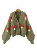 2022 Autumn Winter Sweet Cute Handmade Mushroom Sweater Women Loose V-Neck Casual Short Knit Cardigan Jacket Female Coat 2