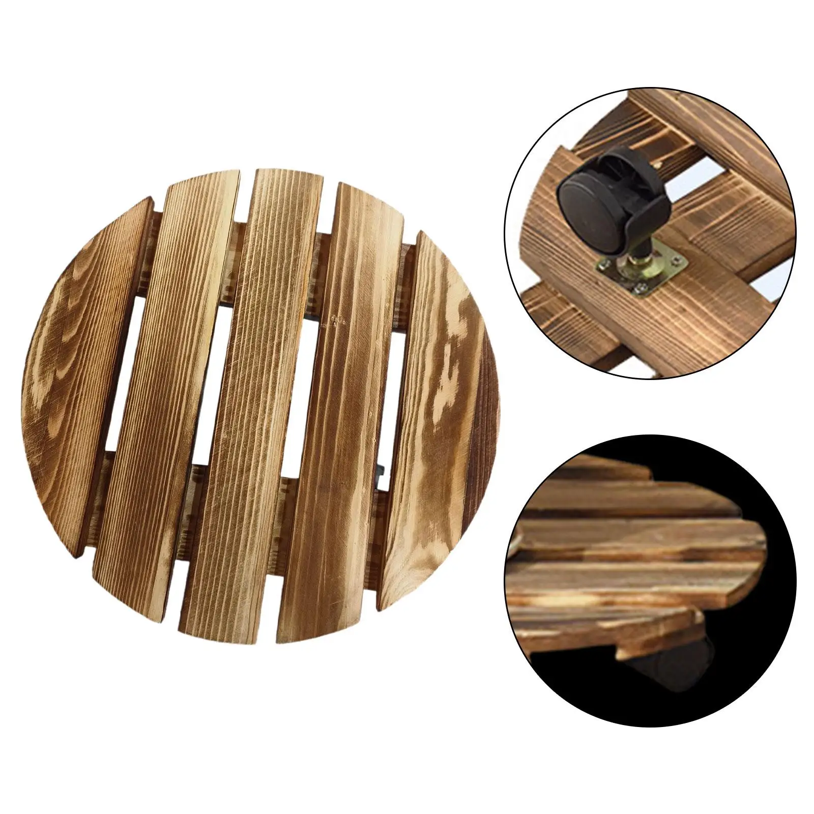 Movable Plant Tray Pots Roller Base Wood Ornament with Caster Wheel Pot Mover Flower Pot Tray Rolling Plant Stand for Indoor