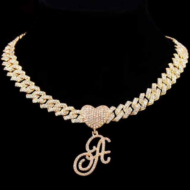 

New Cursive Letters Cubic Zirconia Chain Intial Name Necklace Hip Hop Jewelry Gold Silver Color C-Z 26 Alphabet Pendant Necklace