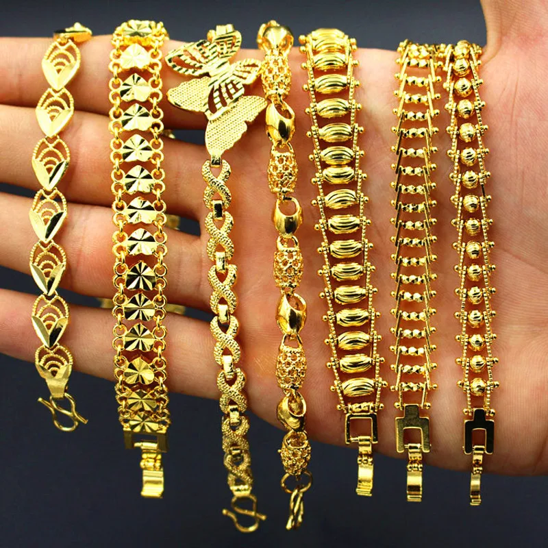 Long standing Gold plated Brass Bracelet Euro Currency Vietnamese Sand Gold Jewelry Women's Wedding Bracelet