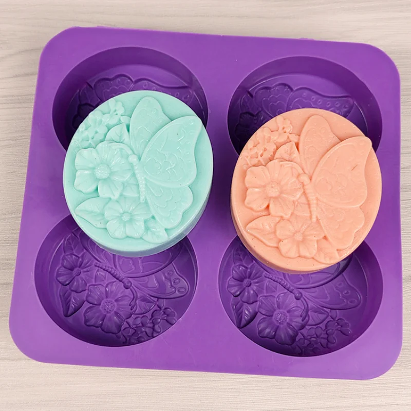창의적인 꽃 실리콘 비누 금형, 나비 촛불 수지 석고 만들기, 기하학 타원형 초콜릿 금형, 홈 장식 선물, 4 홀