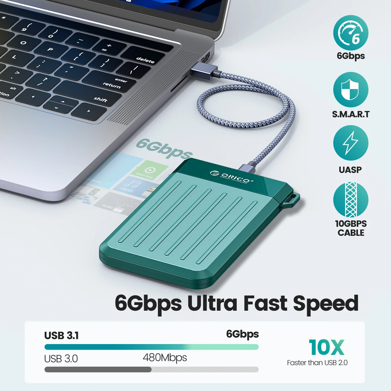 Orico Gabinete de Disco Rígido Externo Usb c Gbps Hdd Case 25 Polegadas Sata para Usb 3.1 Hard Drive Case para Ssd Hdd de 25 Suporte Uasp - Imagem 6