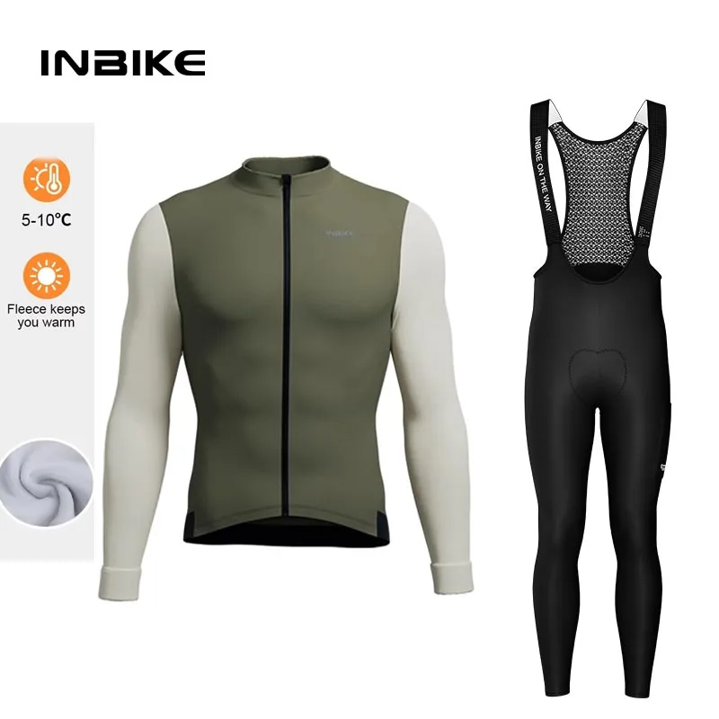 INBIKE Fleece Men's Cycling Jersey Winter Cycling Sets Warm Long-sleeved Suit Soad Bike Bicycle Jacket Overalls Riding Suit