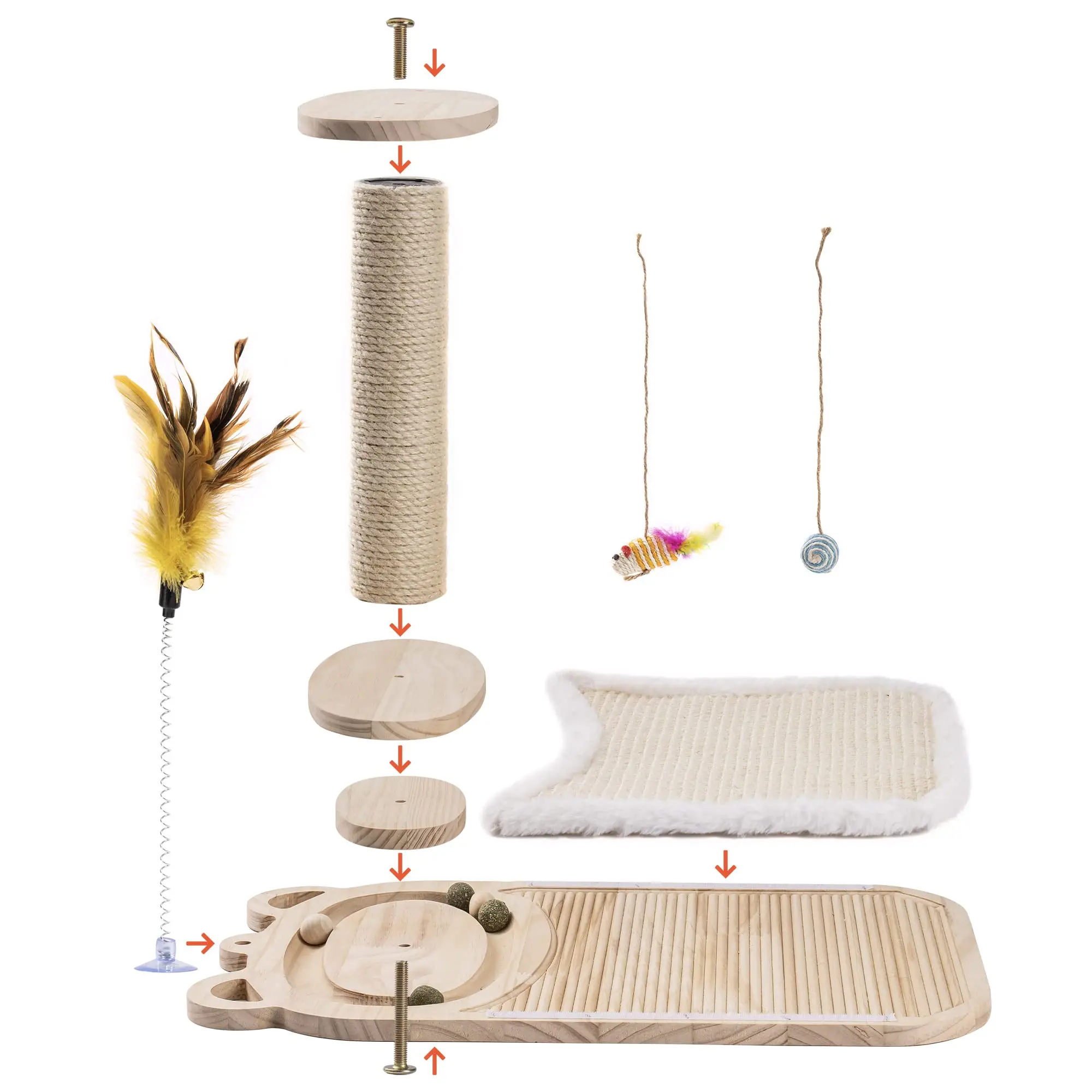 Mewoofun Cat Toy 2-Layer Turntable Cat Ball Toy Feather Stick Interactive Cat Toy Two Sisal Dangling Balls Cat Scratching Post 6