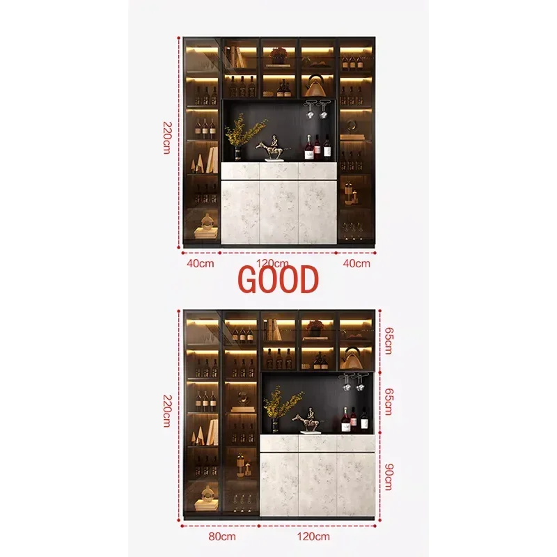 Italian Luxury Glass Wine Cabinet Display Living Room Simple Floor Side Cabinet Home Shelf Rack Vitrine Bar Furniture KMWC