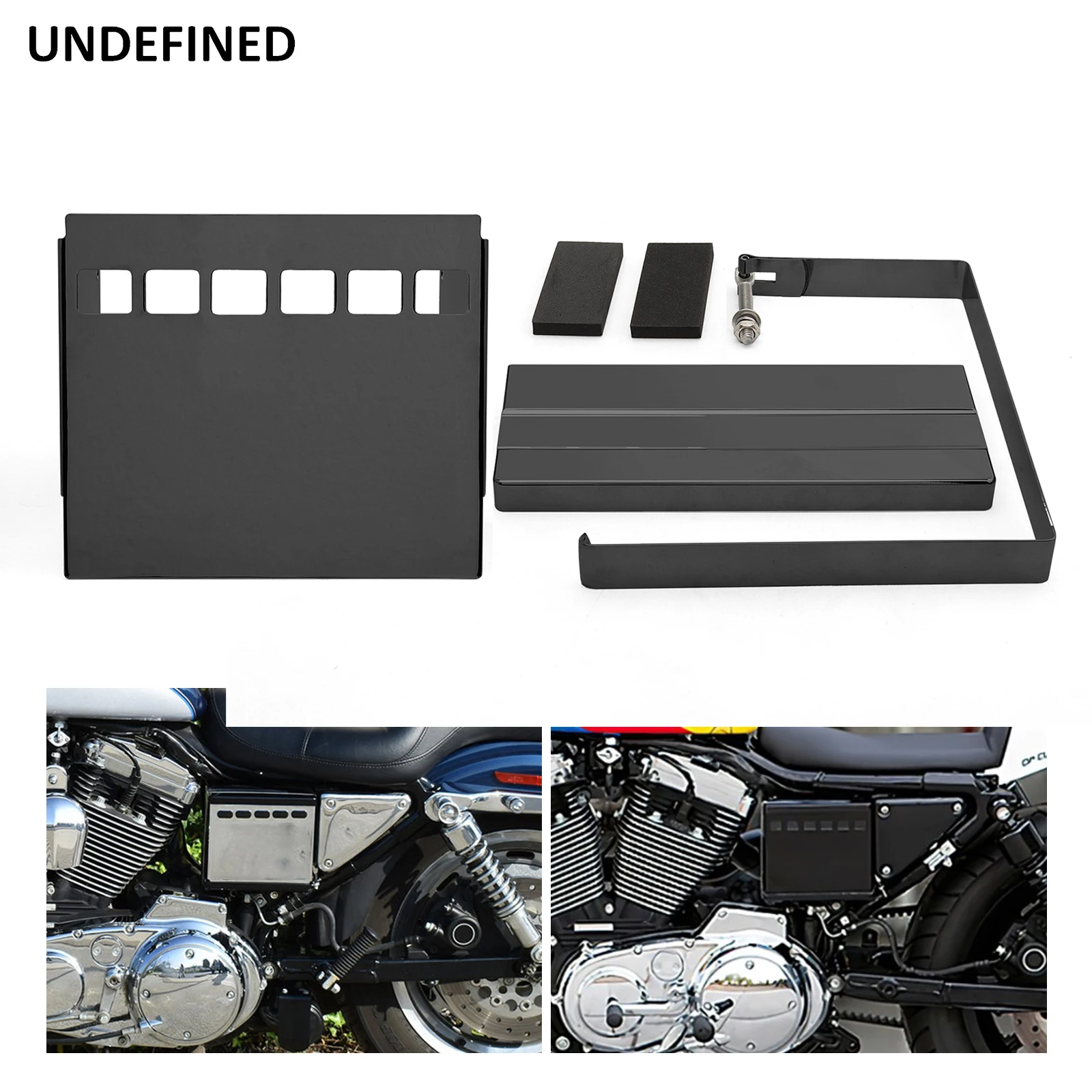 Motorcycle Black/Chrome Square Slotted Battery Cover Kit Fit