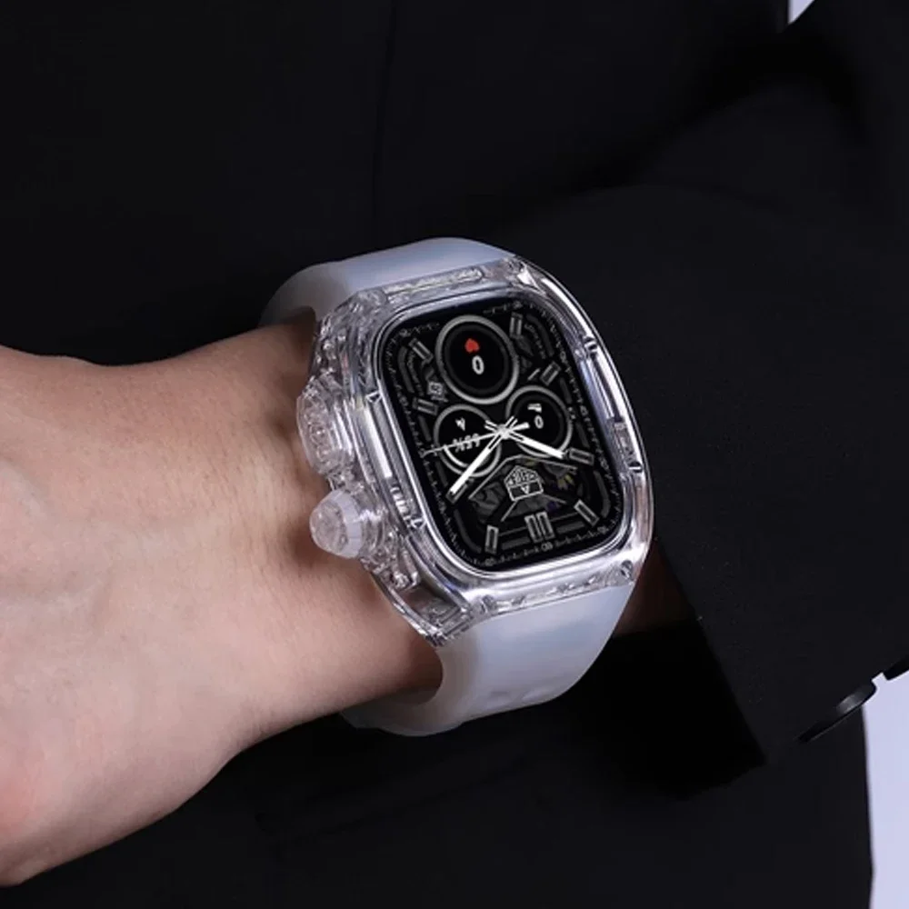 Silicone Strap For Apple Watch Ultra 2 49mm Rubber Band For iWatch Ultra Correa Watch Case Set DIY Modification Kit Bezel Sport