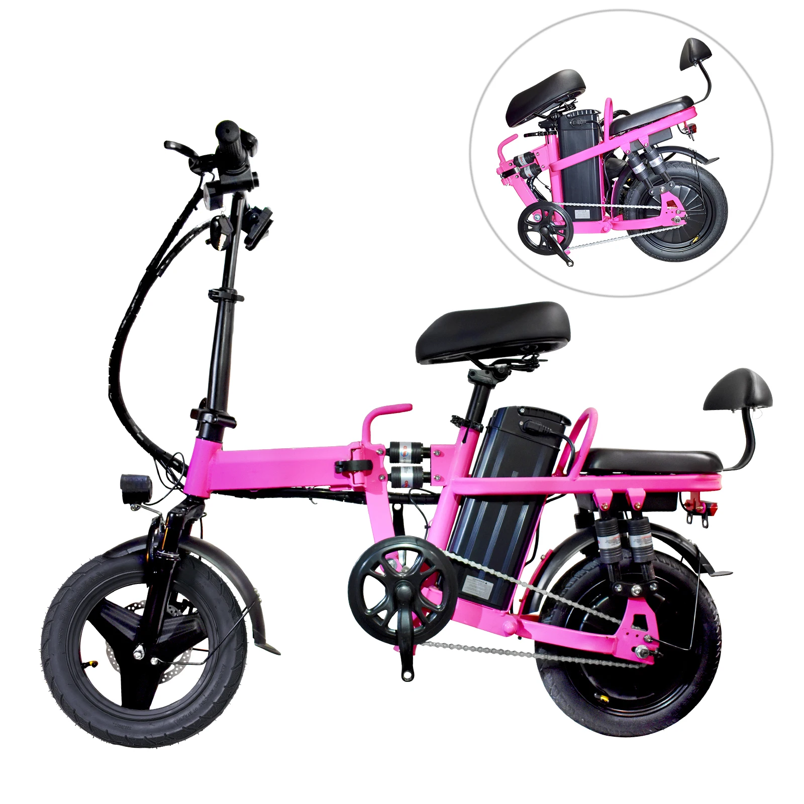 Ailife Mini Electric Bike for Adults, 750W Peak 14" Tire 48V 20AH , Long Range 80 Miles-Pink Max Load 330LBS 70inch Driver