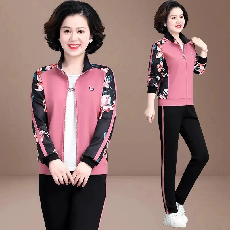 

2023 Spring Autumn Sportswear Suit Sets Women's Casual Loose Tracksuits Mother Clothing Sports Three Piece Sets Women Pants Sets