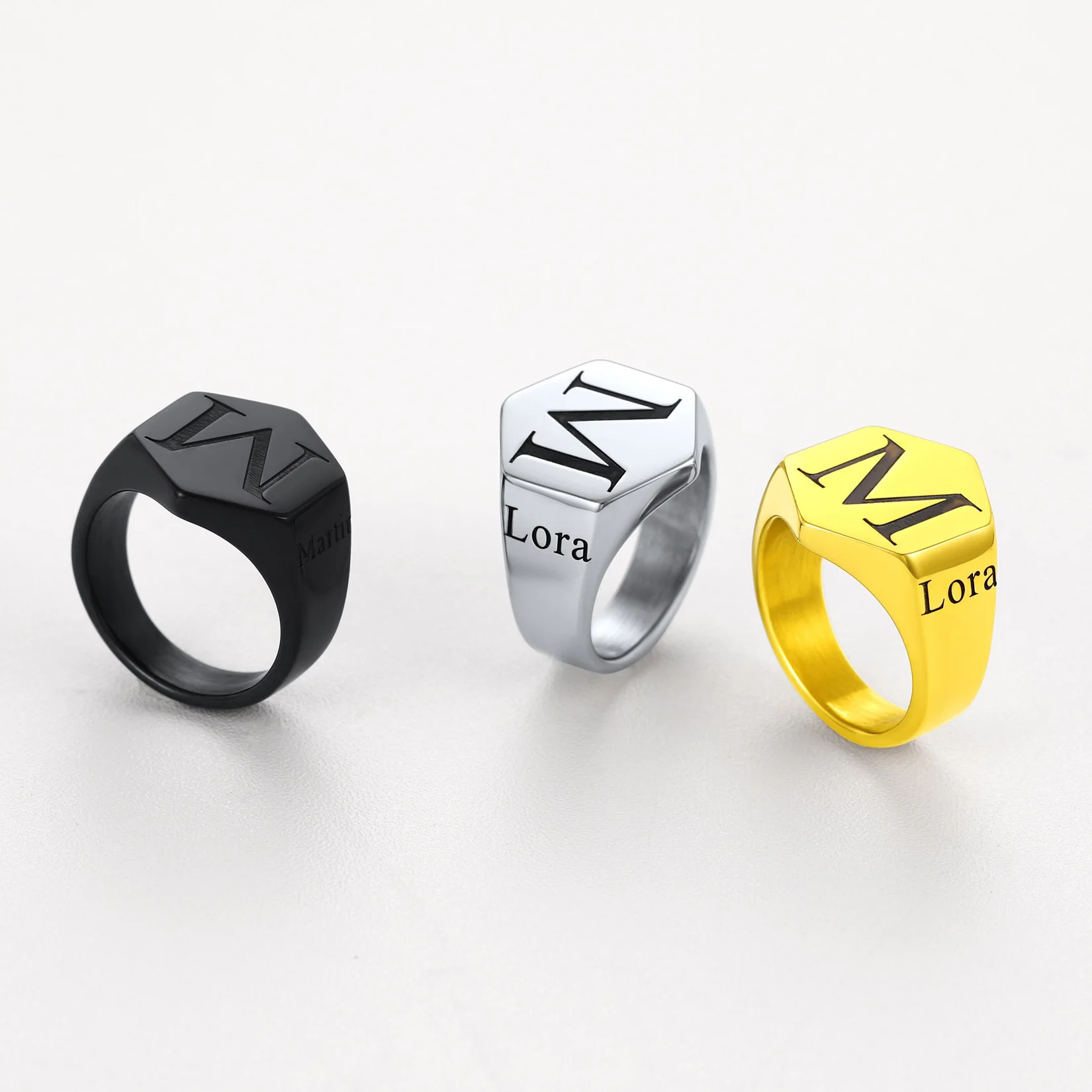 Custom Photo Signet Ring – Stainless Steel/18K Gold Plated, Personalized With Picture/Text, Size 7-14 - View #7