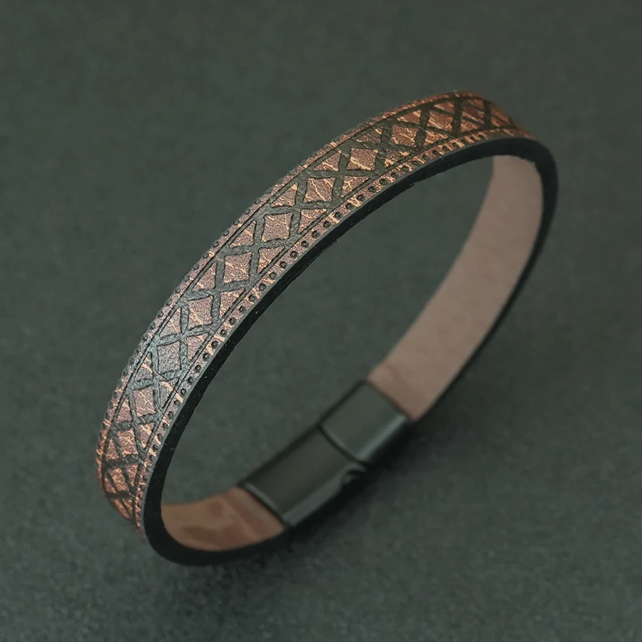 Men Leather Brown Black Detachable Magnetic Buckle Bangle