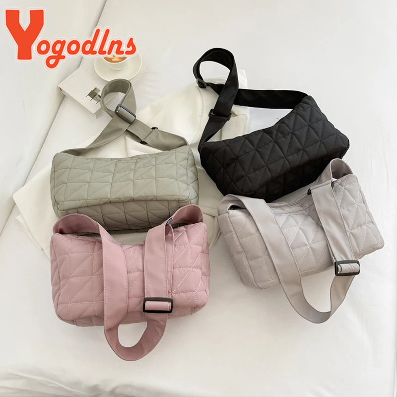 Yogodlns-Bolsa de ombro romboide de algodão espacial para senhoras, bolsa tiracolo acolchoada, bolsa portátil, moda, luxo, inverno