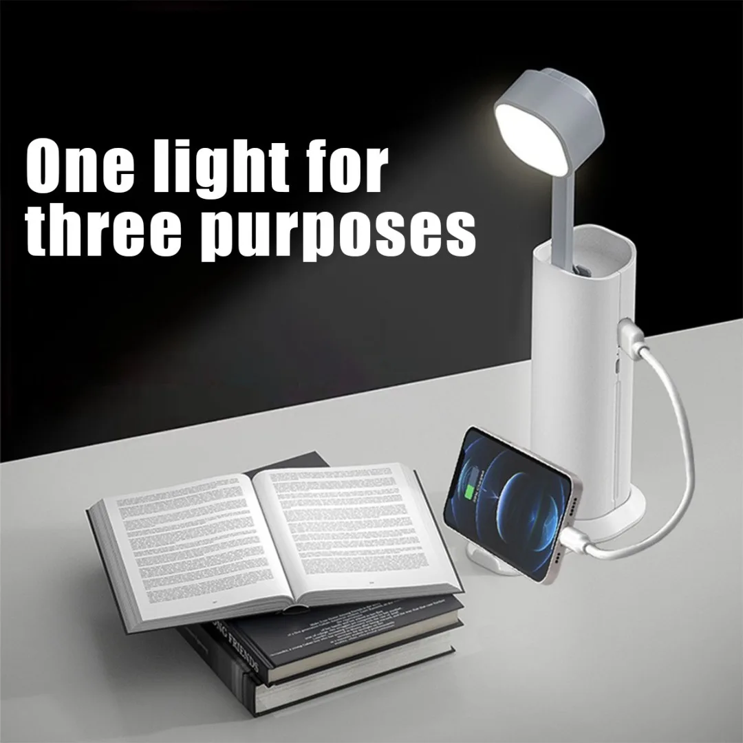 

1pc LED Desk Lamp Foldable Flashlight USB Rechargeable Emergency Power Bank Phone Holder For Bedside Reading Light