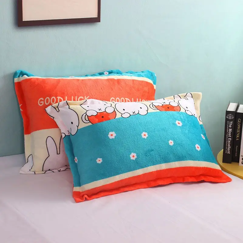 

Miffy Flannel Pillowcase Winter Warm Coral Velvet Adult Single and Double Person Thick Warm Pillowcase with Velvet Pair