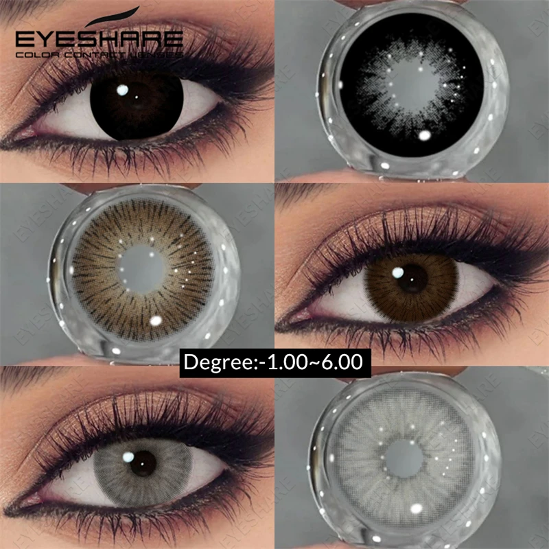 EYESHARE Premium Myopia Colored Contact Lenses - Natural Gray and Brown Shades