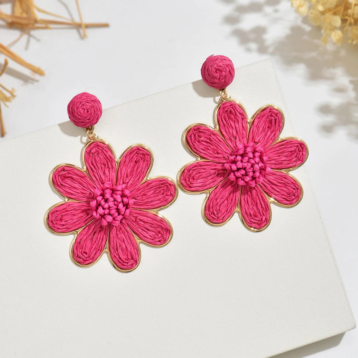 Boho New Fashion Raffia Sunflower Drop Earrings for Women Girls Elegant Multicolor Handmade Flower Earrings Summer Party Jewelr