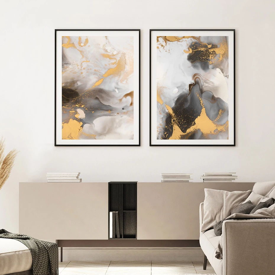 Modern Gold Black Marble Fluid Posters Canvas Painting Wall Art Print Pictures for Bedroom Living Room Interior Home Decoration