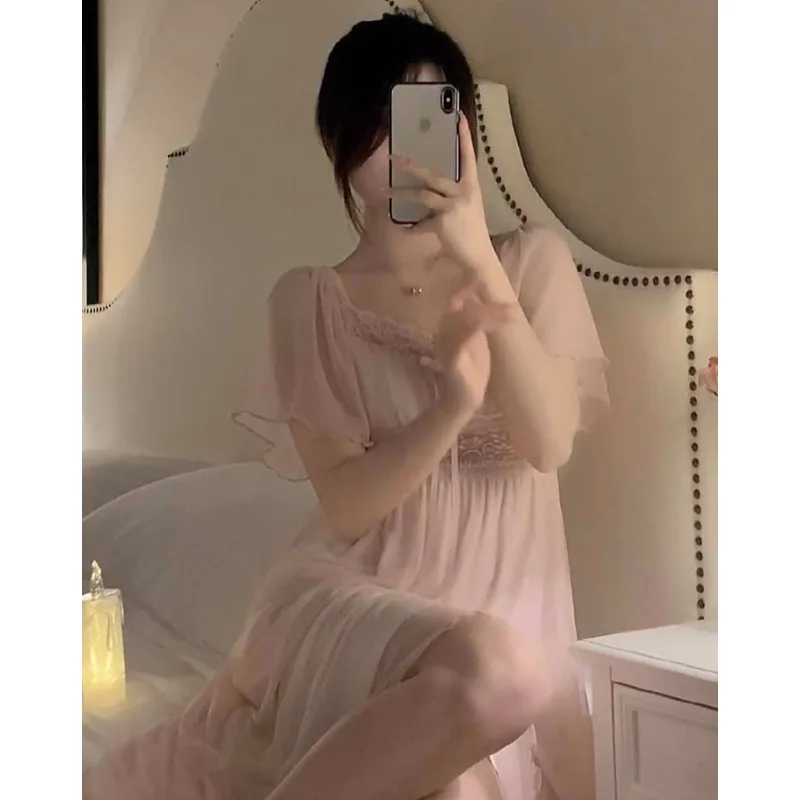 قمصان نوم نسائية بأكمام قصيرة من الساتان ، ملابس ن...