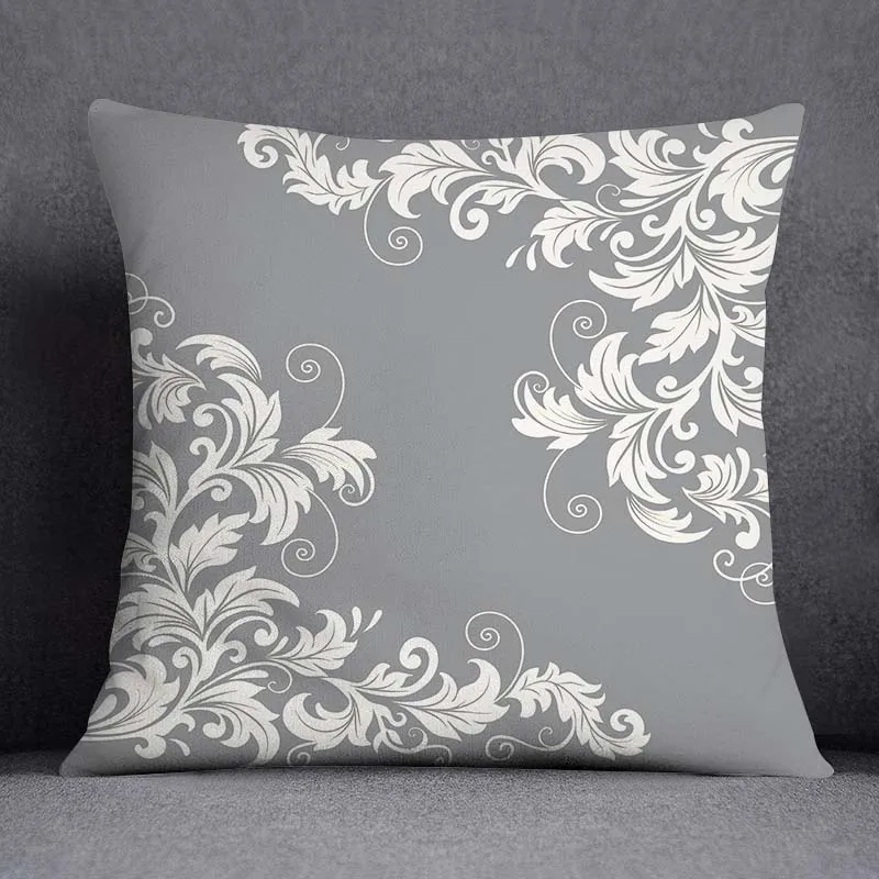 3pcs/lot 45X45CM Gray Lumbar Pillow Case Polyester Geometry Leaf Floral Stripes Plaids Print Sofa Throw Cushion Cover Home Decor