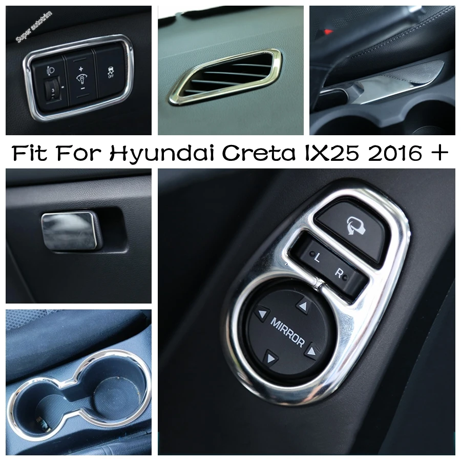 

Car Interior Handbrake Panel Rearview Mirror Adjust Button Cover Trim Water Cup Holder Frame For Hyundai Creta IX25 2016 - 2018