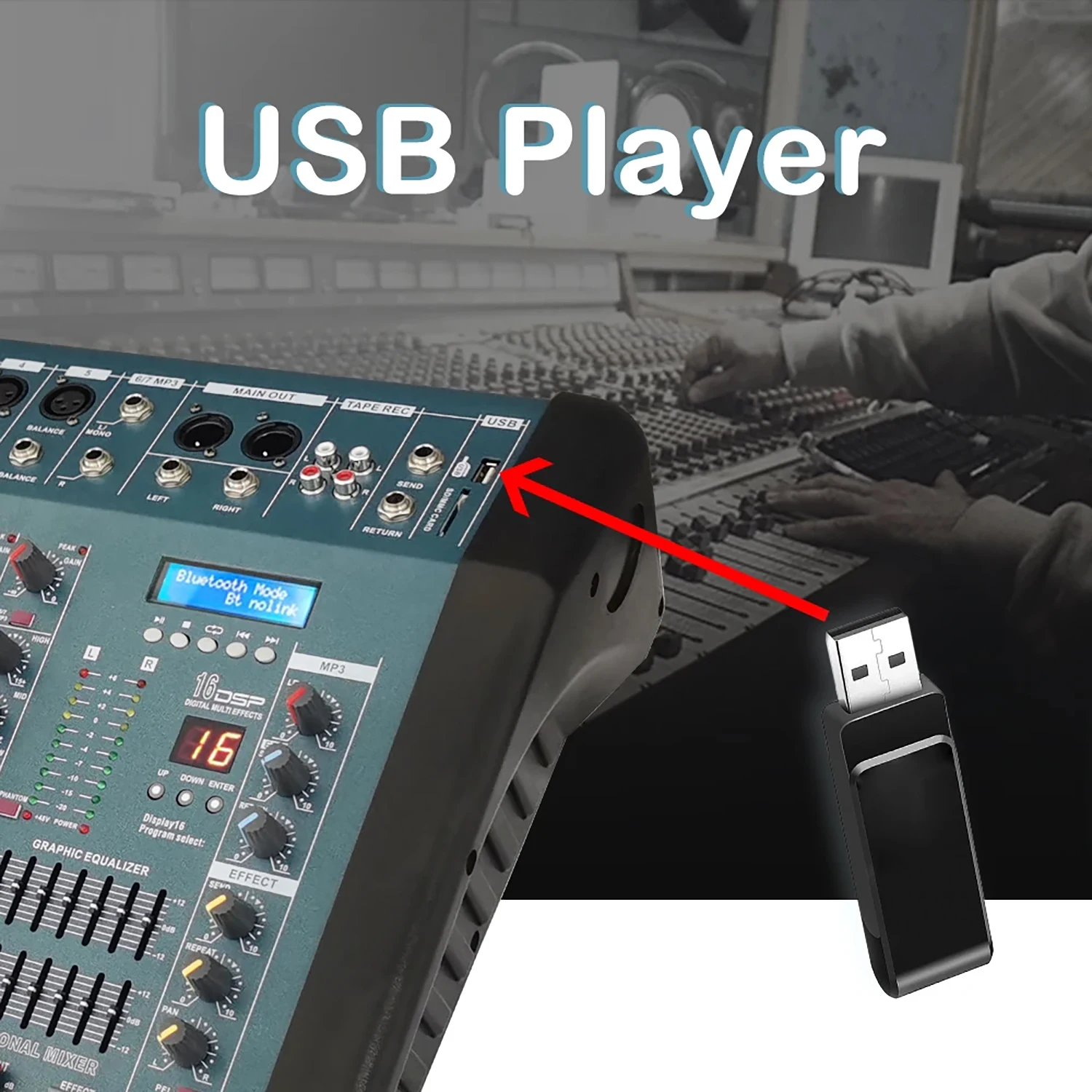 GAX-808 강력한 8채널 믹싱 콘솔 앰프 레코더 16 DSP 이펙트 강력한 오디오 믹서 USB BT 포함