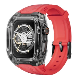 Sleek Luxury Transparent Strap & Case for 40mm  or  41mm (Black Red)