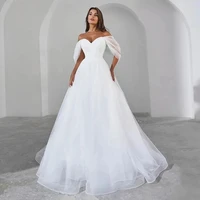 BOHO Elegant Wedding Dresses Sweetheart Off The Shoulder Bridal GownsTulle Pleat Robe For Bride Backless Vestidos De Novia 1