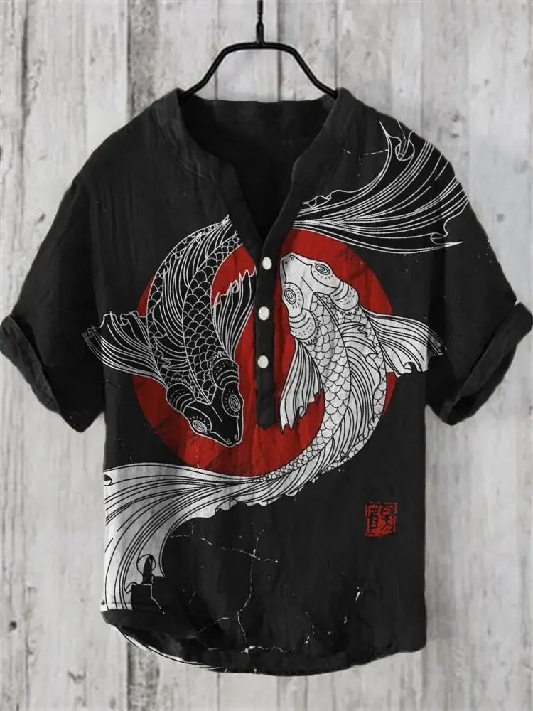Spring and summer men's and women's shirts independent station casual fish pattern Hawaiian style printed shirts men's tops 4