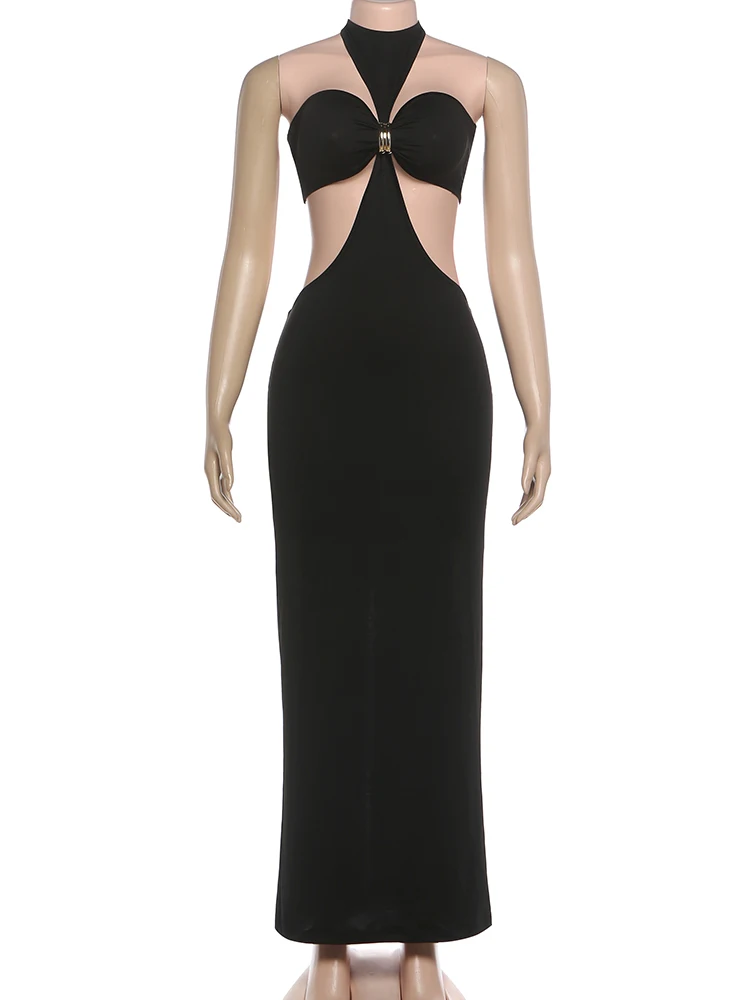 Nibber Hottie 2-Piece Set Women Chest Wrapped Top+Halter Backless Peach Hip High Split Dress Sexy Matching Dating Slim Clubwear