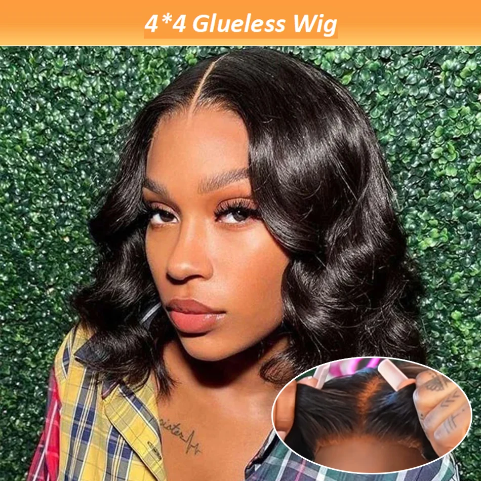 

Short Bob Wear to Go Glueless Wigs for Women Human Hair Black Remy Hair Body Wave 4x4 Pre Cut Lace Closure Ready to Wear Wig
