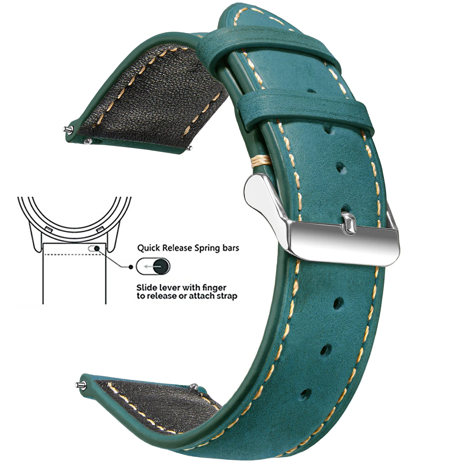 Premium Waxed Vintage Genuine Leather Watch Strap - Quick Release, Top Grain, Multiple Sizes Available