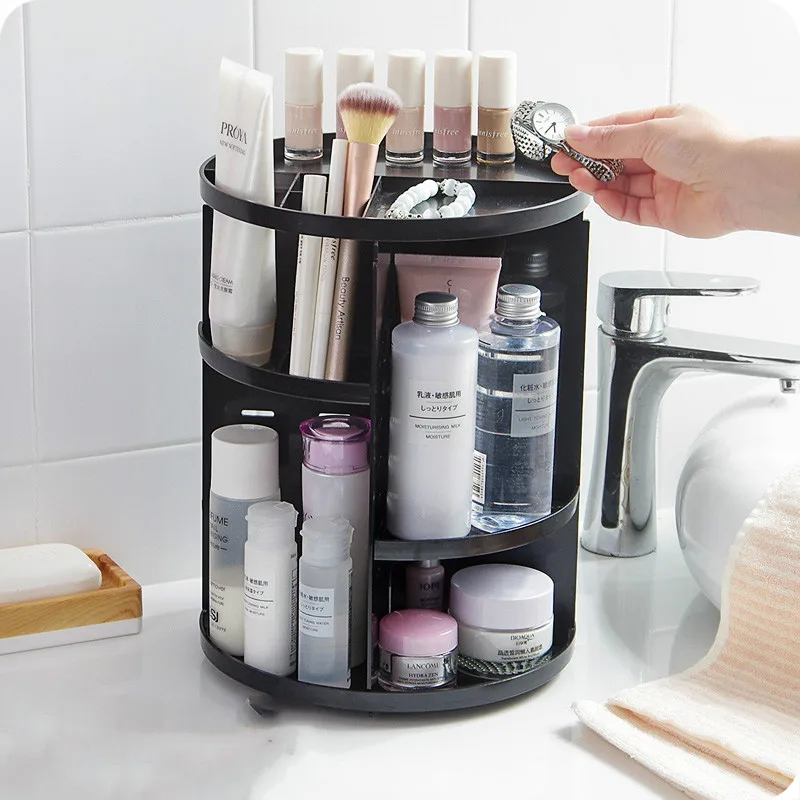 

Desktop Rotary Cosmetics Storage Rack Plastic Storage Box Shelf Dressing Table Skin Care Organizer