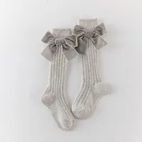 Baby Girls Knee High Socks Kids Cotton Big Bow Socks Solid Leg Warmers Princess Girls Toddler Soft Long Socks For Children 4