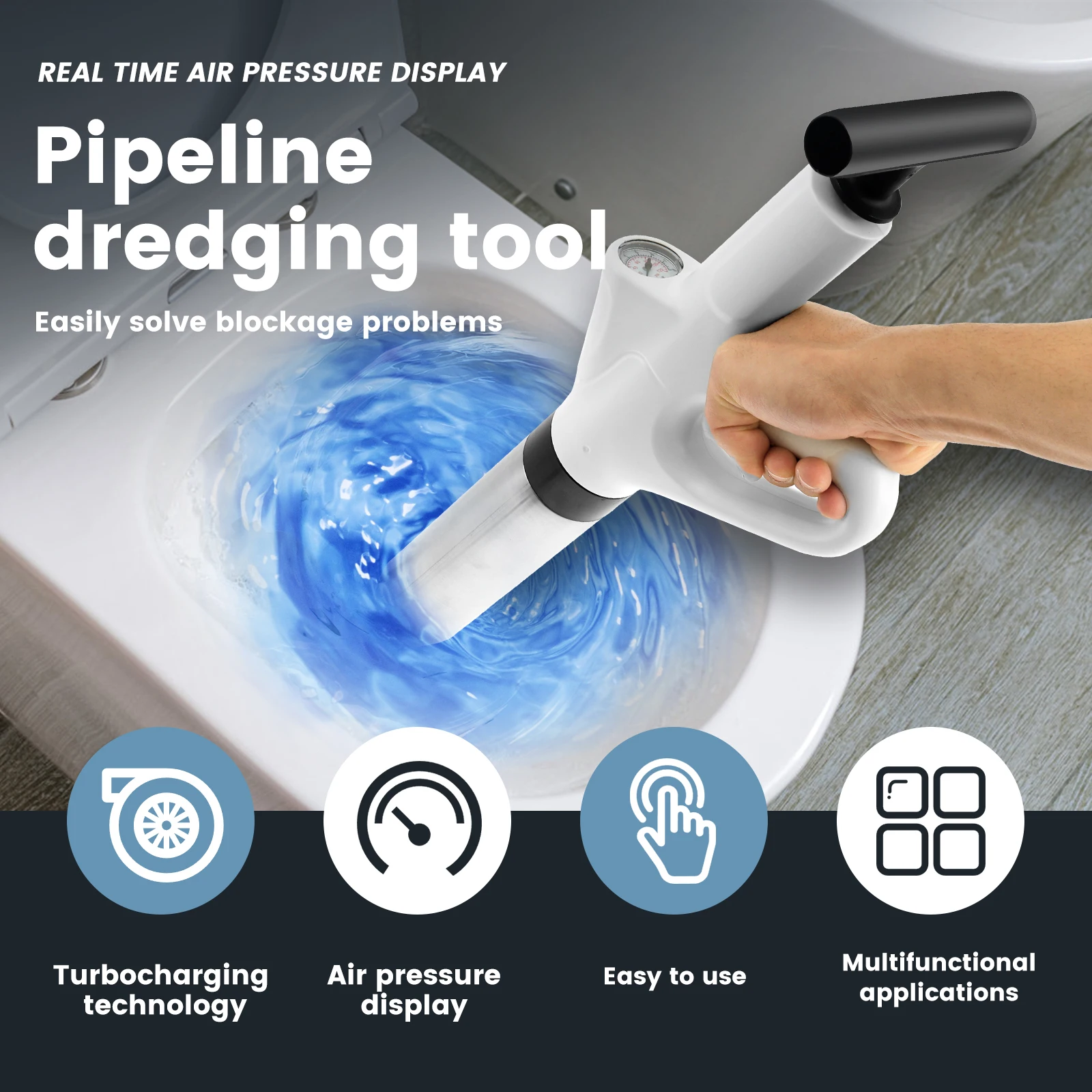 High Pressure Toilet Plunger Bathroom Drain Clog Remover Tool Efficient Air Plunger Blaster Versatile Toilet Unclogger for Home