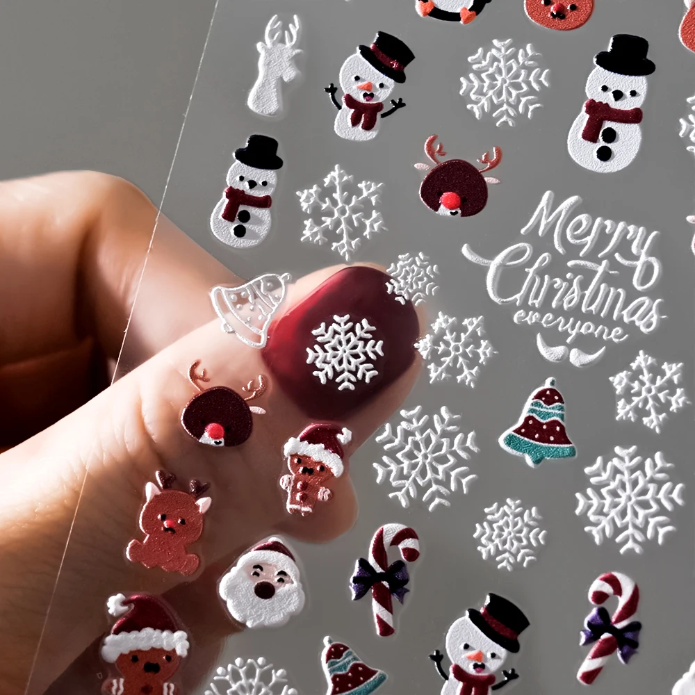 Christmas 5D Embossed Snowman Snowflakes Nail Art Stickers 8*10cm Cartoon Santa Claus Elk Christmas Decal DIY Manicure Decals &* 2