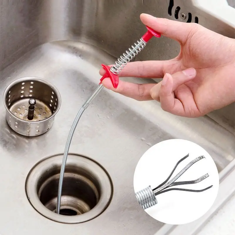 Spring Pipe Dredging Clog Remover Kitchen Tool Household 85cmUnblocker Drain  Snake Cleaner Sewer Cleaning Hook Water Sink Stick