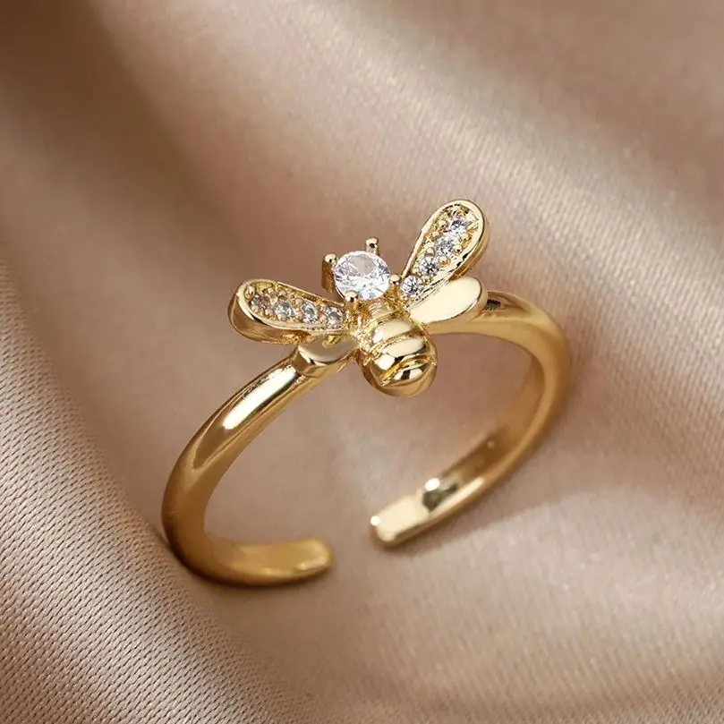 Zircon Bee Rings Gold Crystal Ring For Women