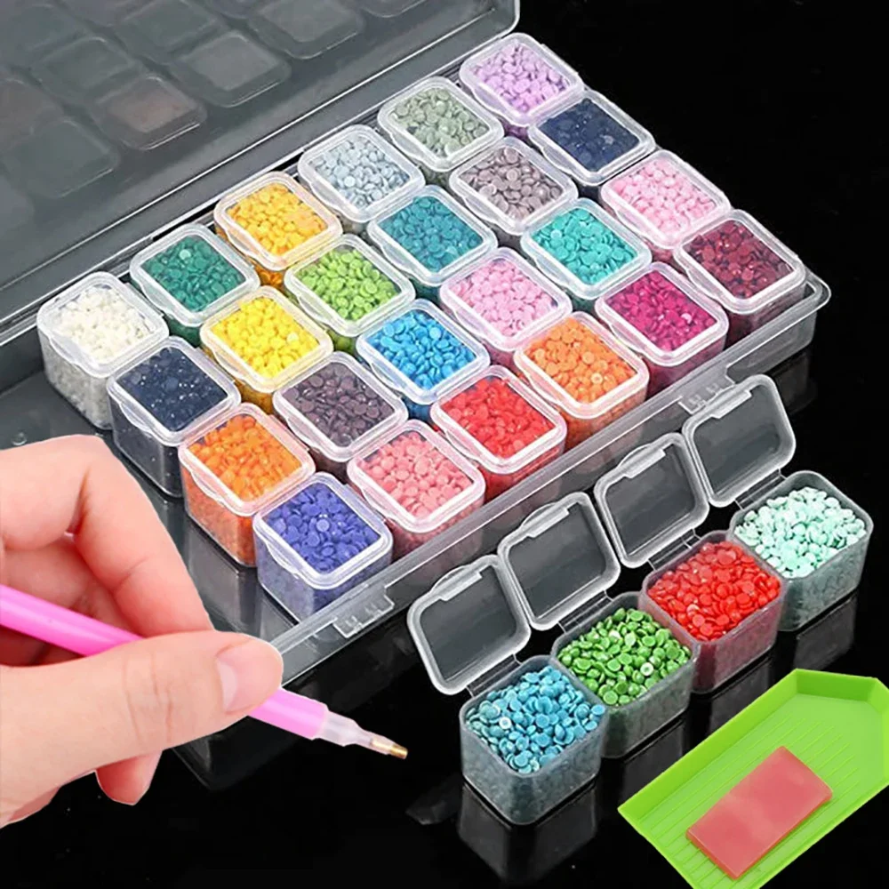 

28 Grids Diamond Painting Tools Storage Box with Funnel Sticker pen Diamond Painting Embroidery Accessories Container