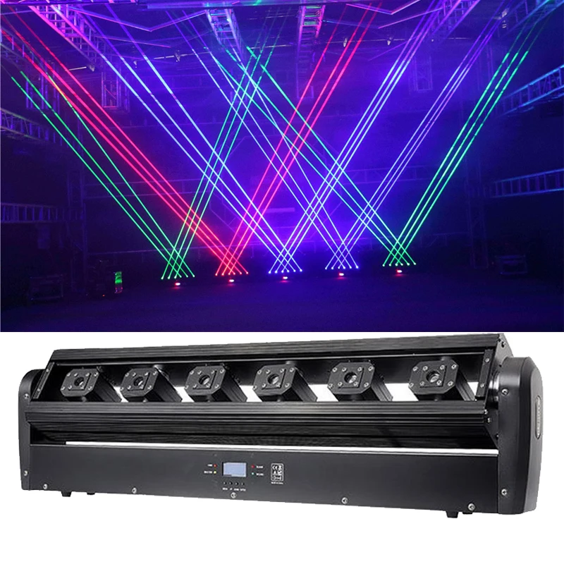 

Professional Stage 6 Eyes RGB LED Scanner Beam Laser Moving Head Light DMX Control For DJ Disco Bar NightClub Party